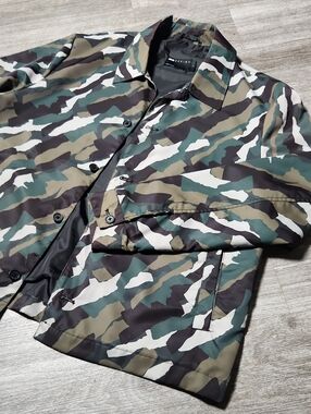ASOS Camo Button-Up Nylon Over Jacket in Green and Tan